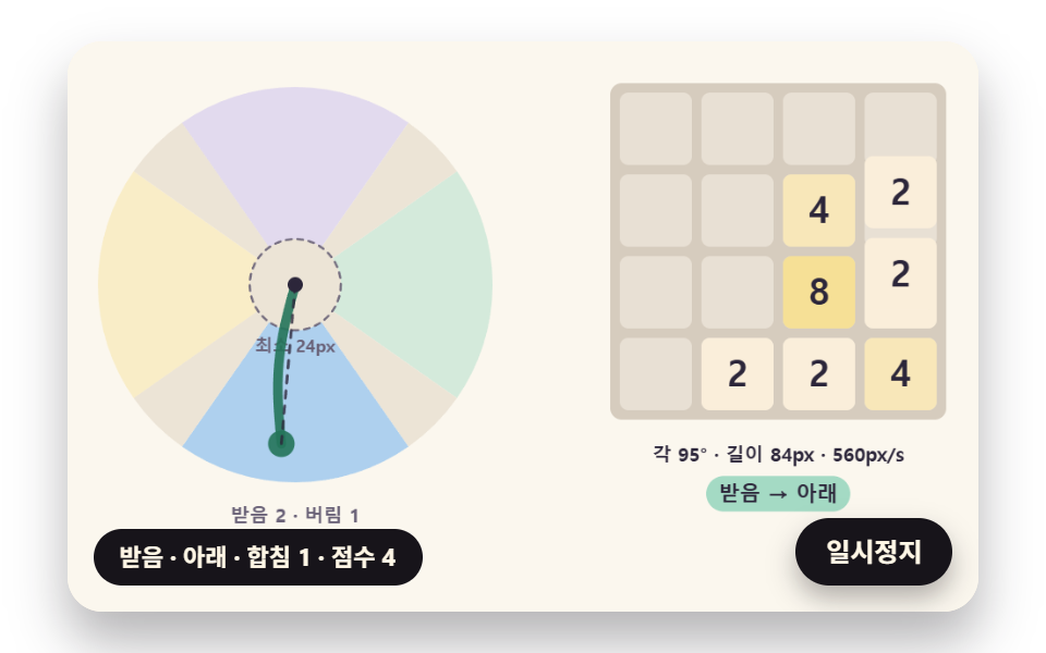 대각선 쓸기도 축 하나로 가르는 방향 판정