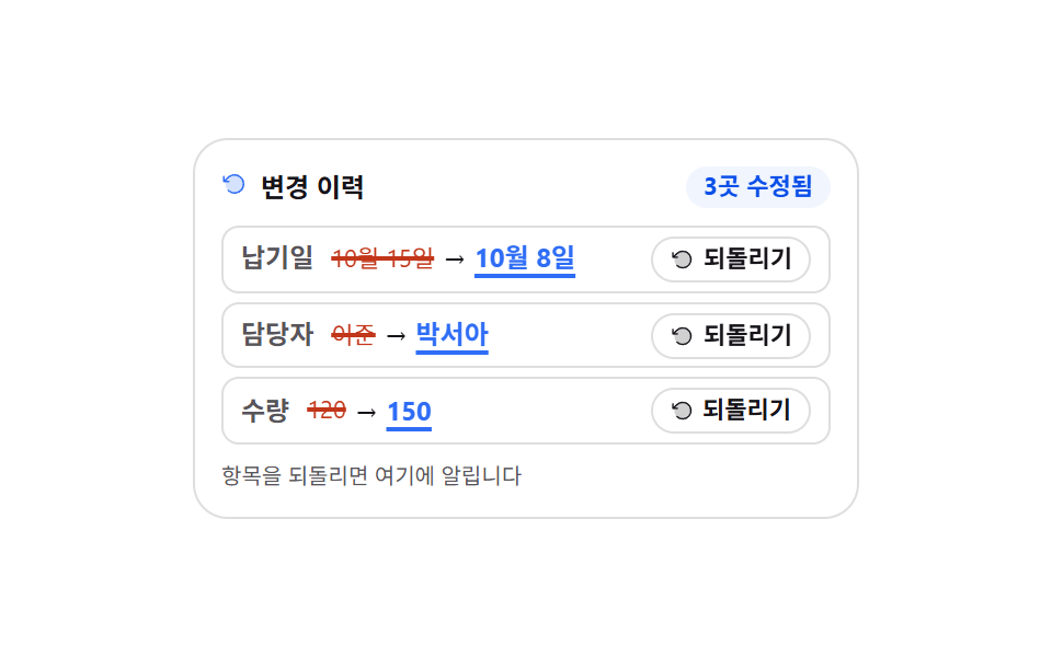 고친 값을 되돌리는 변경 이력 diff