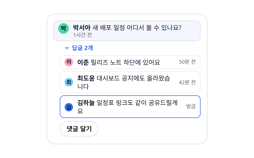 답글이 접히는 댓글 스레드 미니