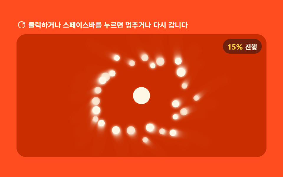 궤도 반경 값이 좁아지며 코어에 모이는 입자 소용돌이