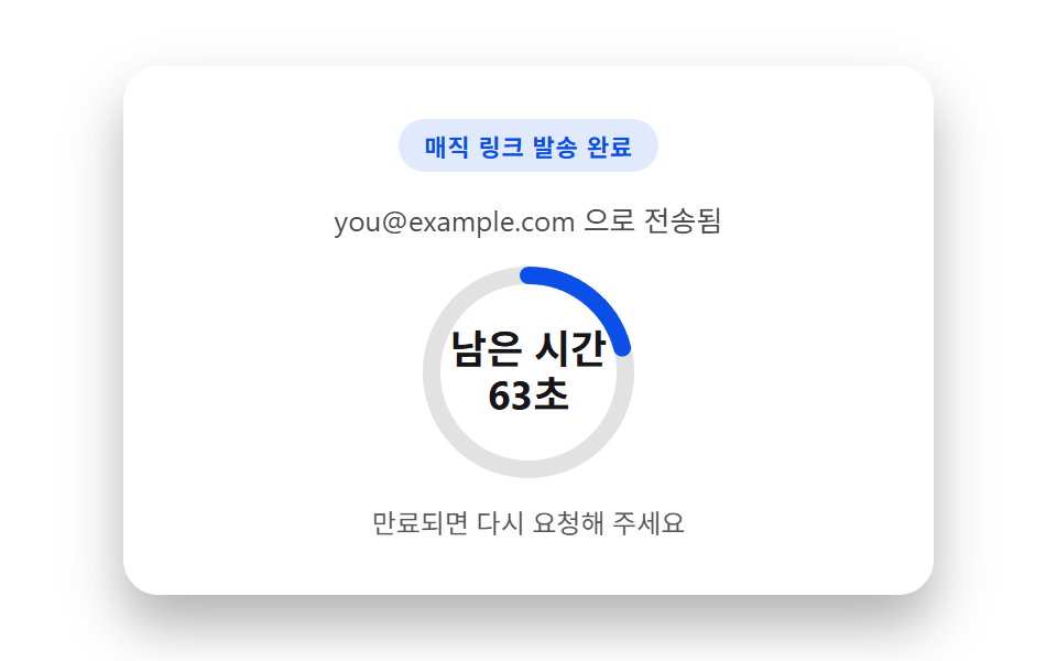 매직 링크 — 남은 유효시간을 다시 구해 링의 호 길이로 보여주는 발송 완료 카드