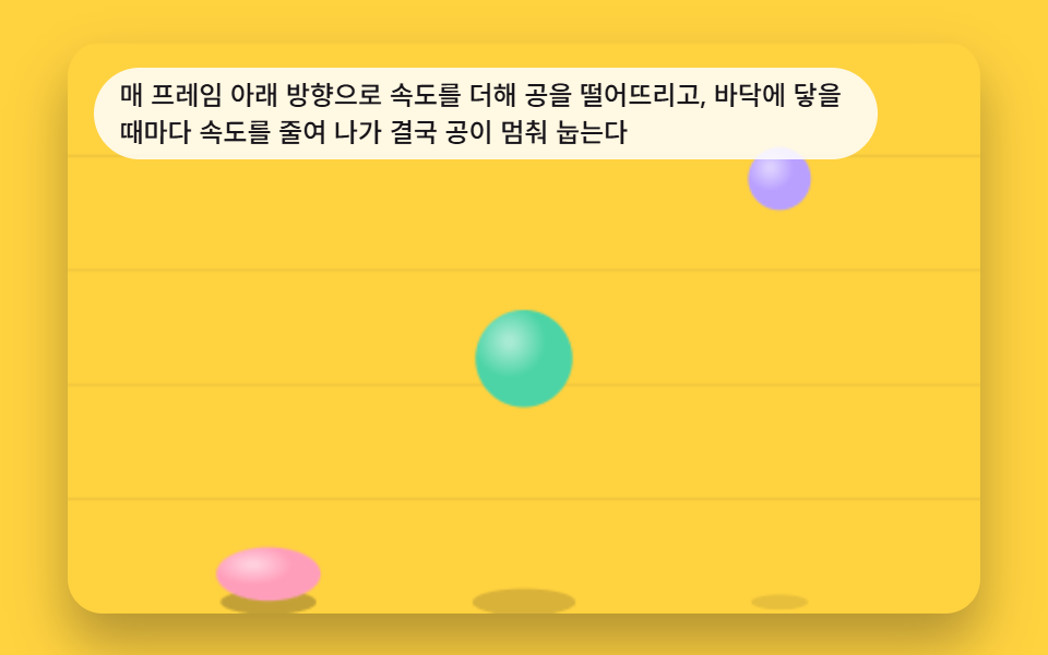 떨어지다 바닥에서 잦아드는 중력 낙하 공