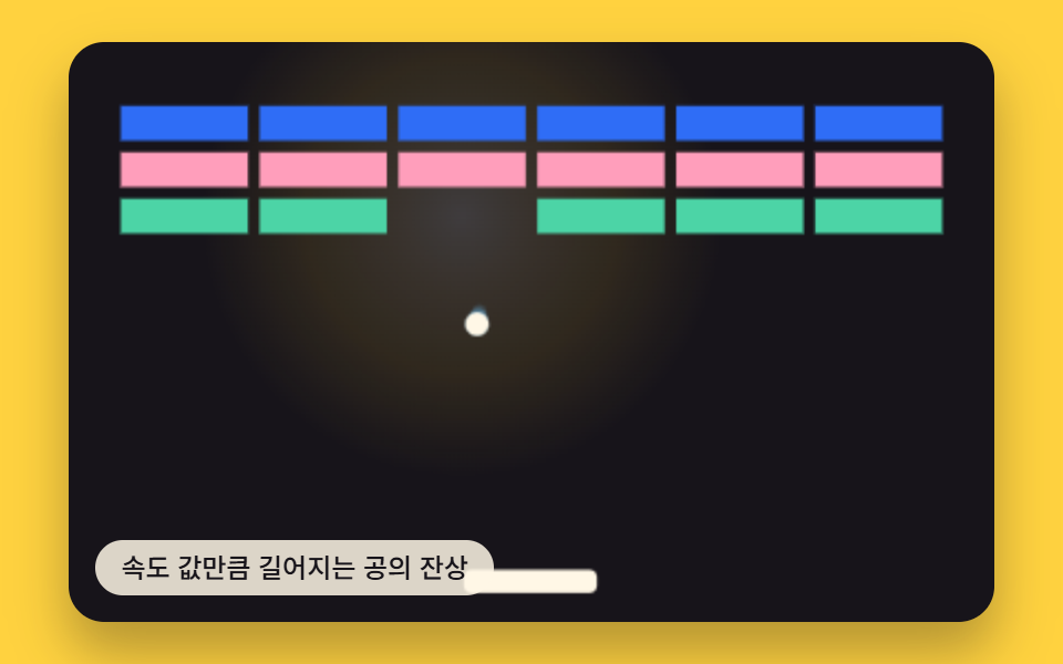 속도 값만큼 길어지는 공의 잔상