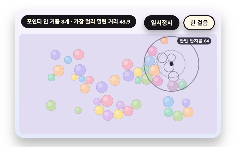 포인터 둘레로 밀려나는 거품