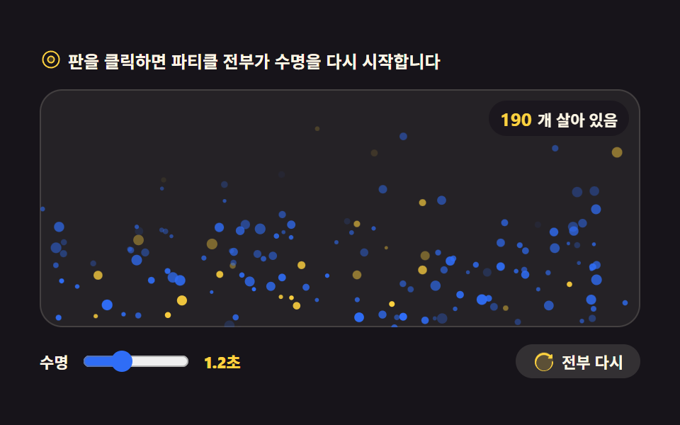파티클 효과 9종 — 캔버스 파티클 엔진 직접 만들기