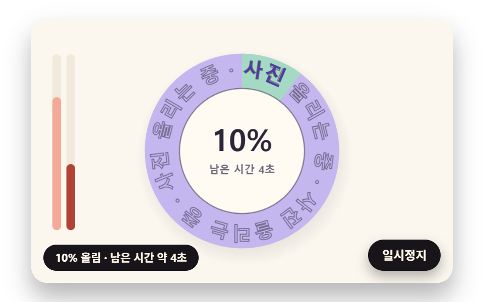 진행률만큼 글자가 차오르는 원형 진행 고리