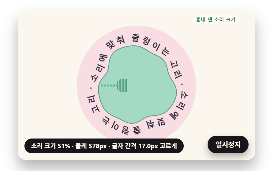 소리 크기에 출렁이는 고리와 법선을 따르는 글자