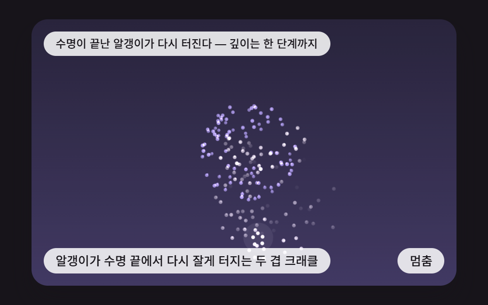 알갱이가 수명 끝에서 다시 잘게 터지는 두 겹 크래클