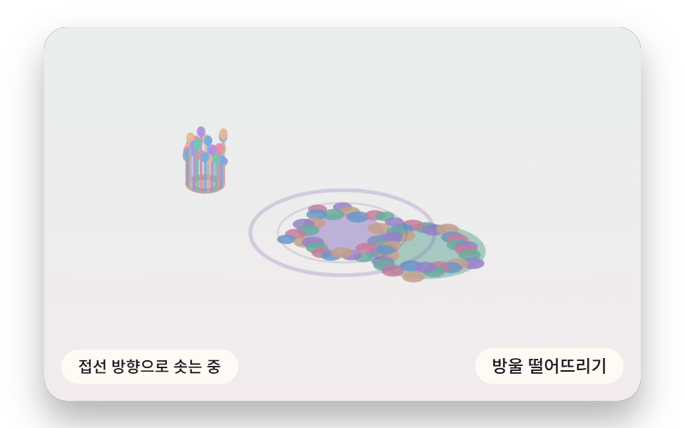 닿는 순간 잉크가 링 위로 솟았다 되떨어지는 왕관 튐