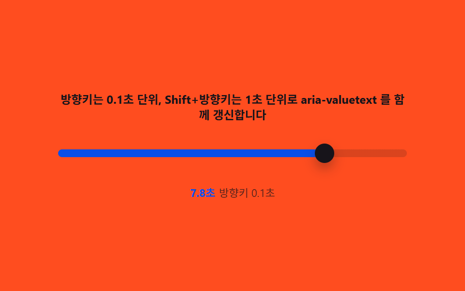 키보드 정밀 조정 — 방향키·Shift 누름 단위와 aria-valuetext 동기화