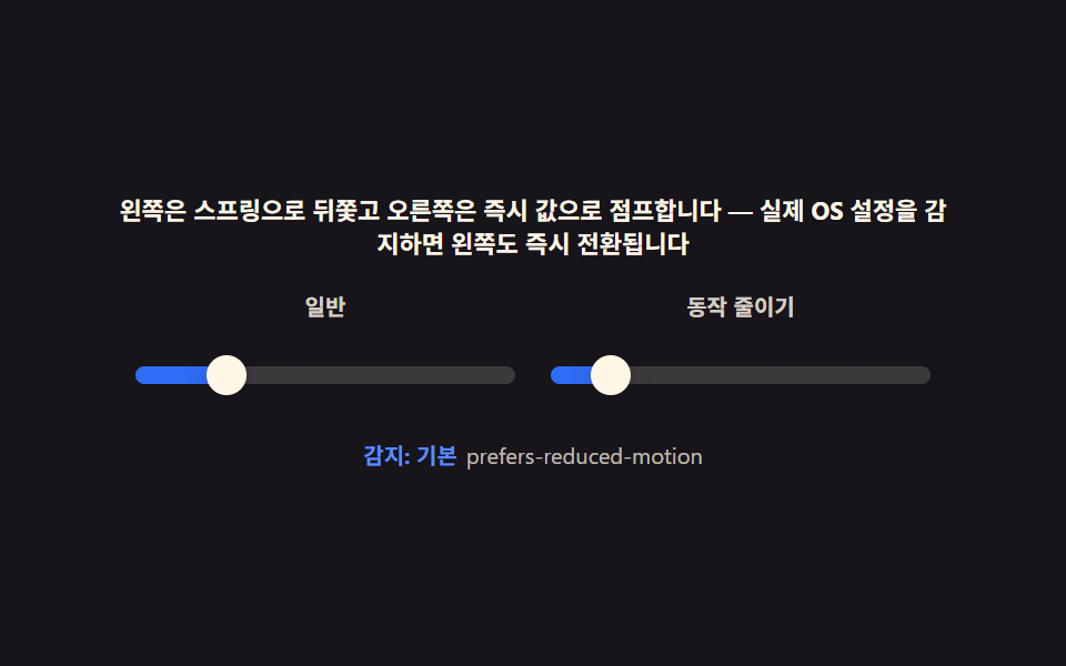 리듀스 모션 — 관성·스프링을 끄고 즉시 값을 반영하는 정적 대체