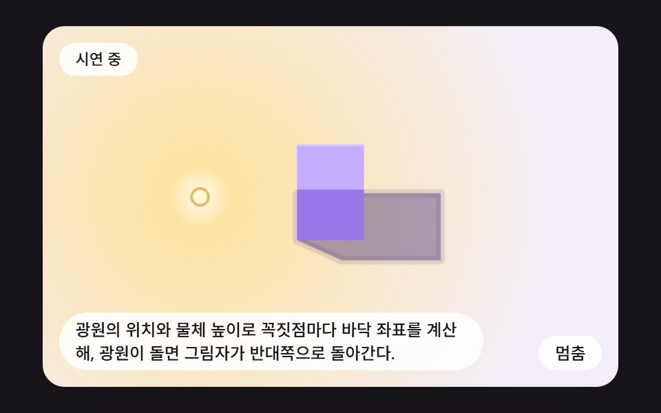 css 그림자 효과 9가지 — 광원 위치에서 그림자를 계산하는 장면