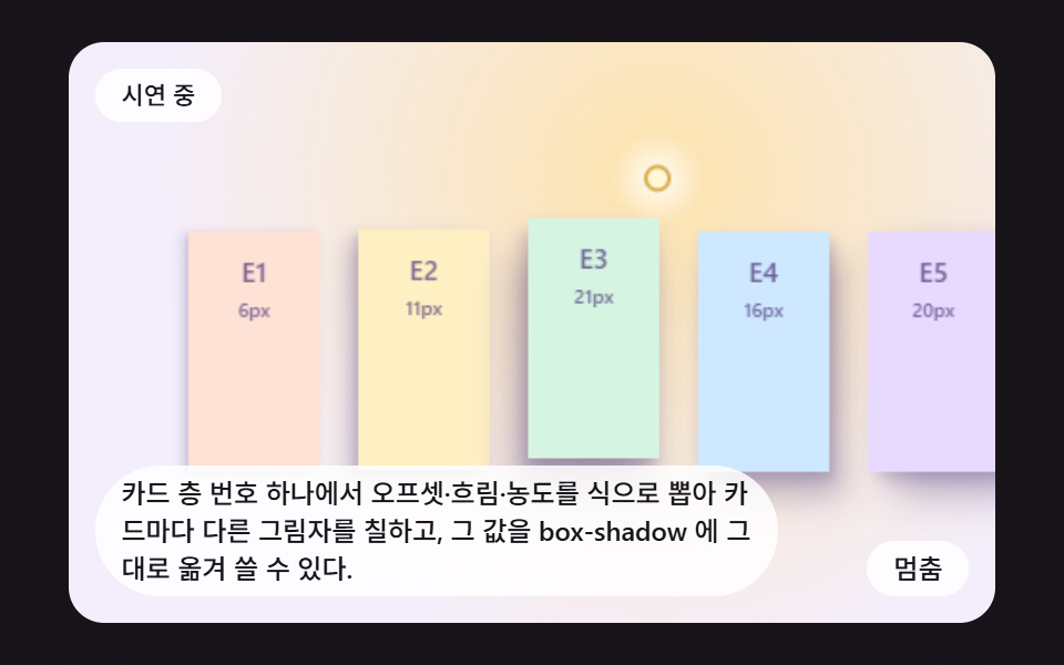 층 높이에서 계산되는 카드 그림자 값