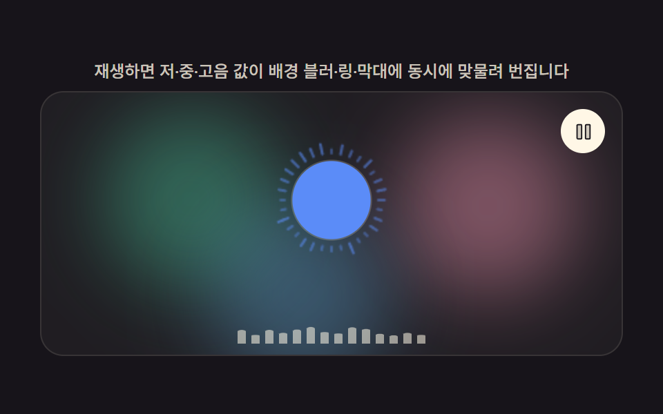 블러 배경과 링이 한 화면에서 맞물리는 플레이어 히어로 — css 오디오 플레이어 디자인 9종 — 계산으로 움직이는 플레이어 UI