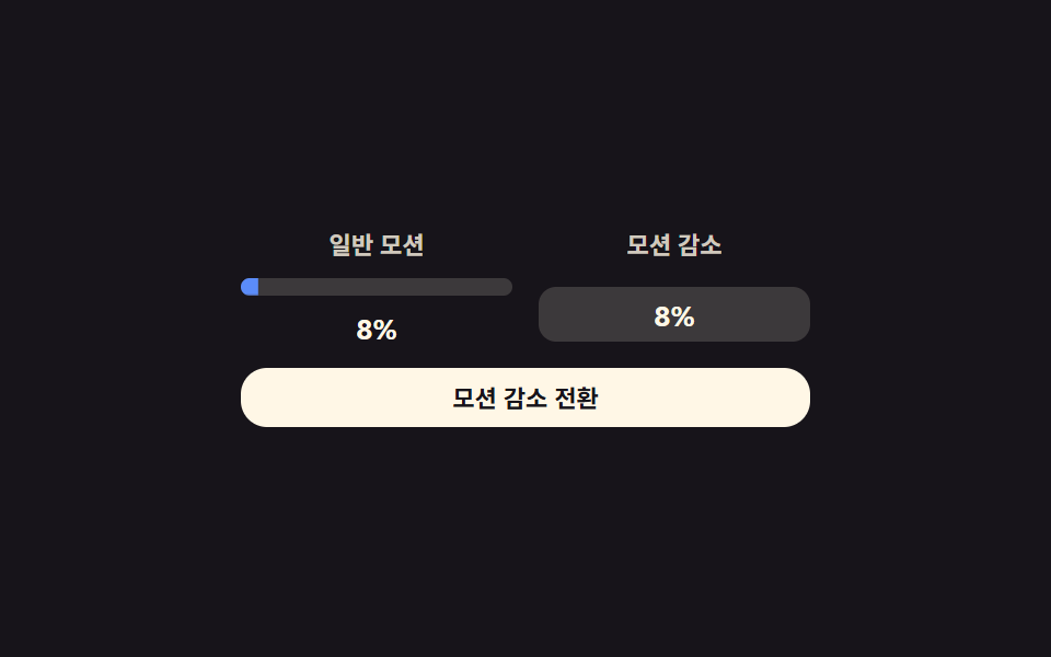 모션 감소 정적 다운로드 표시 — 모션 감소 설정에서 애니메이션 대신 진행 값의 문구만 그대로 바뀌는 방식