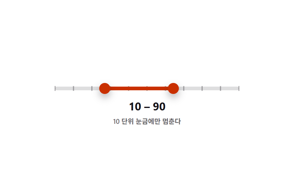 10 단위로 눈금에 붙는 범위 슬라이더