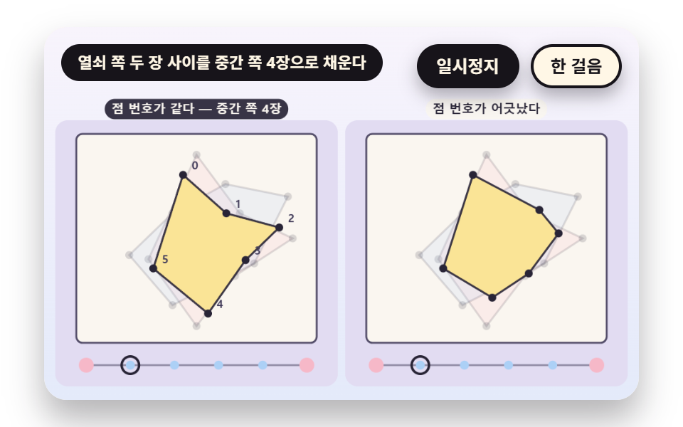 두 장 사이의 중간 쪽을 자동으로 채우기