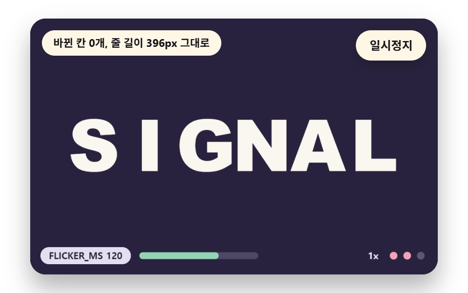 글자 하나씩 비슷한 모양으로 바뀌는 깜박임