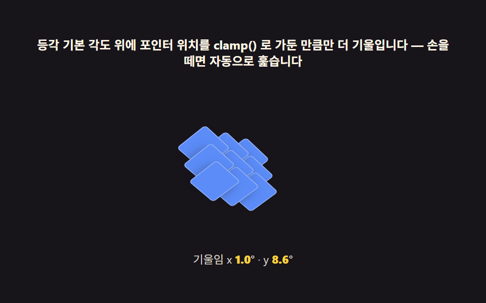 포인터 시차 — 다이오라마 전체가 살짝 따라 도는 계산