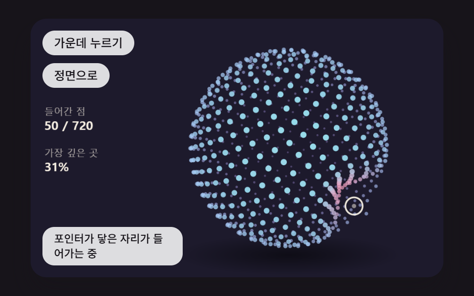 포인터가 닿은 자리가 움푹 들어갔다 되돌아오는 점 구름 구