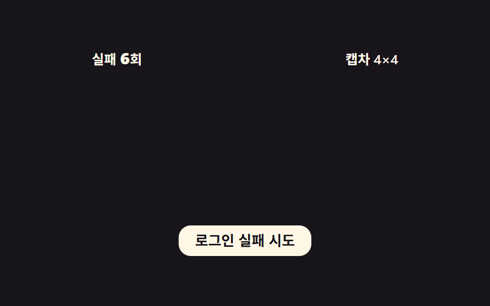 캡차 난이도 단계 — 실패 횟수가 기준 값을 넘을 때마다 캡차 칸 수 값이 늘어나는 방식