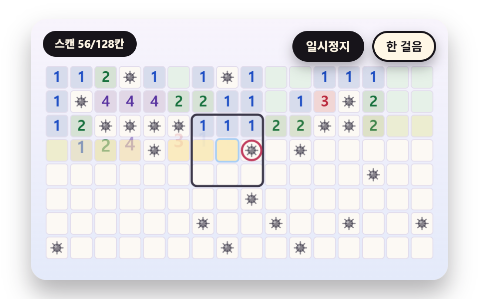 여덟 이웃의 지뢰를 세어 숫자를 채우는 스캔