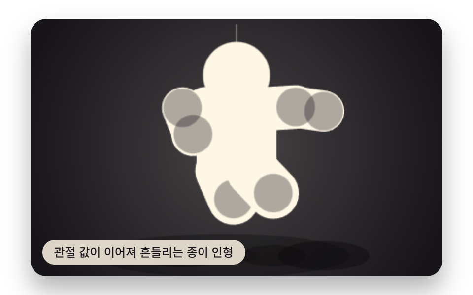 관절 값이 이어져 흔들리는 종이 인형