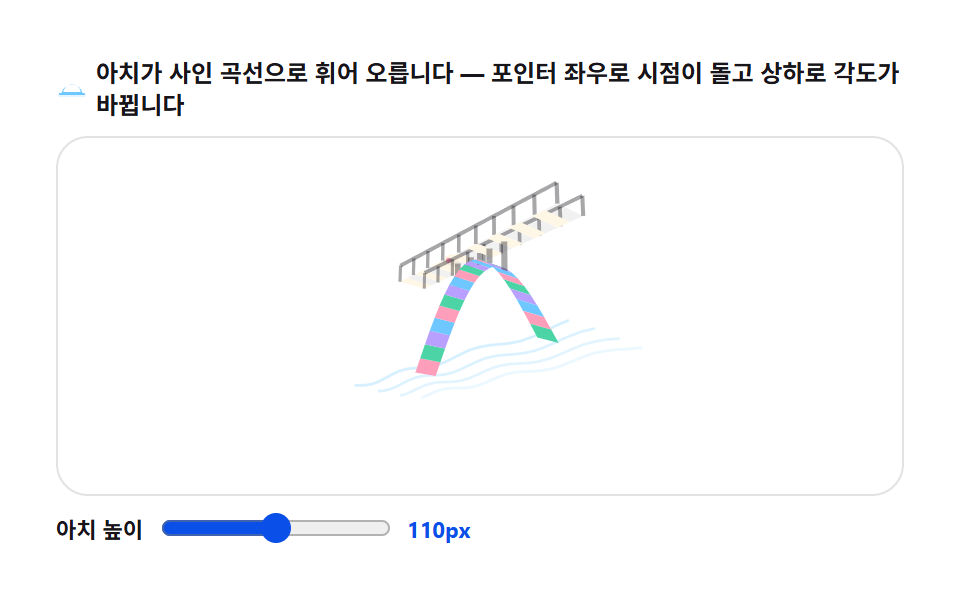아치 교량 씬 — 마우스 각도로 훑어보는 다리