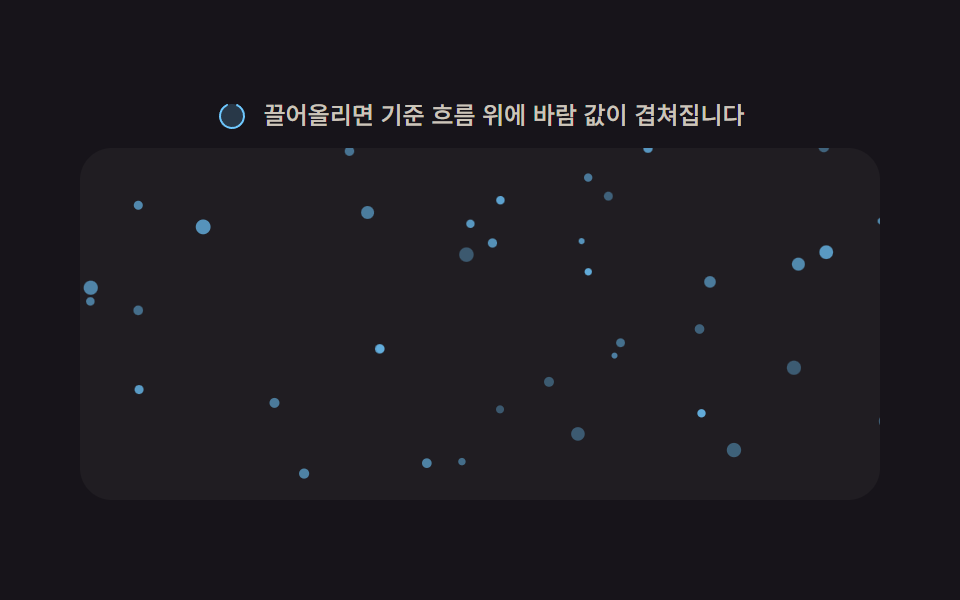 스크롤 파티클 배경 9종 — 값 하나로 흐름이 달라지는 캔버스 장면