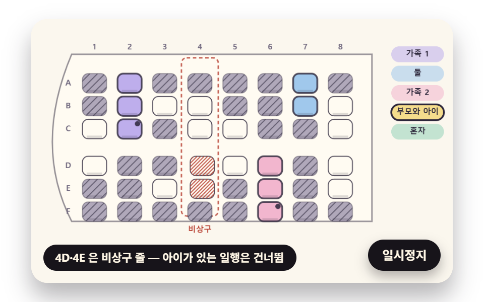 창가·통로 바람과 비상구 조건을 맞추는 비행기 좌석 자동 배정