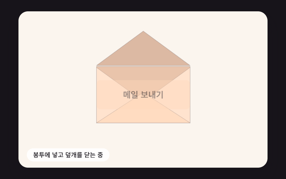 편지봉투로 바뀌어 덮개가 접히고 봉해지는 메일 전송 버튼