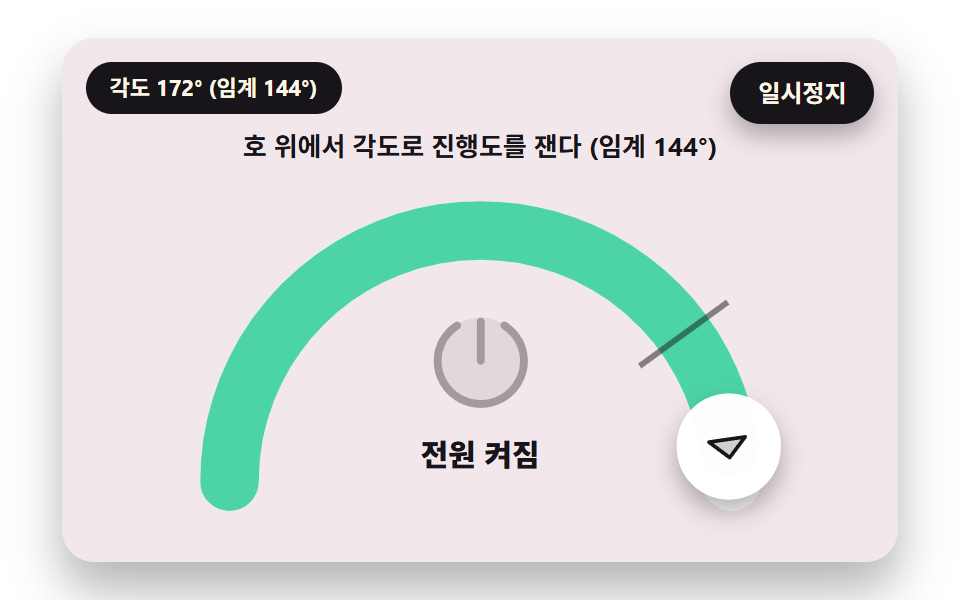 직선이 아니라 호 위를 각도로 재며 도는 전원 슬라이더
