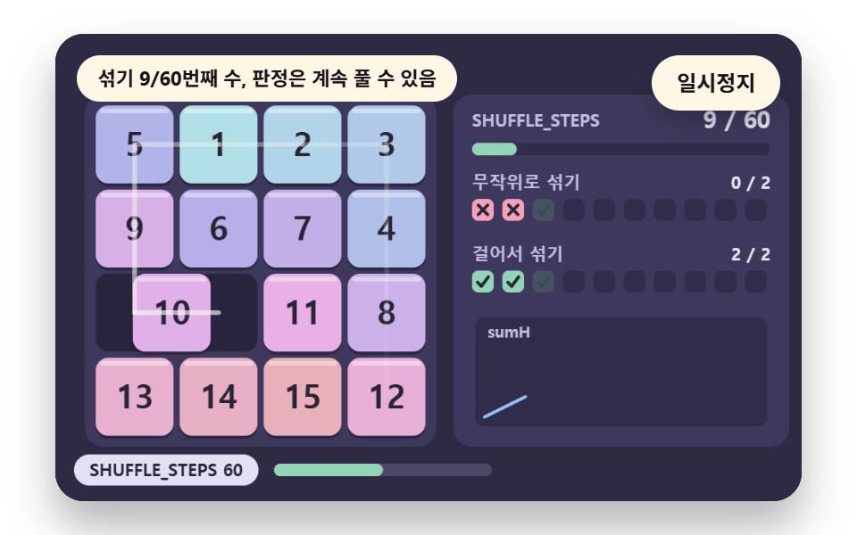 완성 판에서 걸어 나가는 섞기