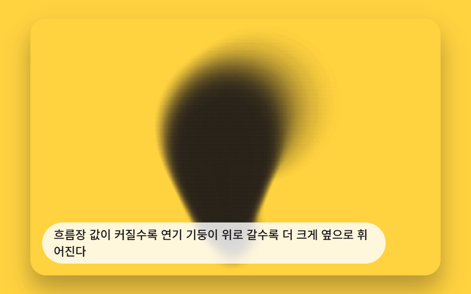 바람 흐름장에 따라 옆으로 휘는 연기