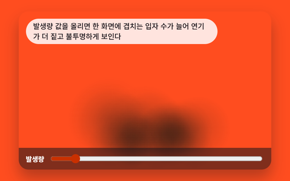 발생량 값으로 짙기가 바뀌는 연기