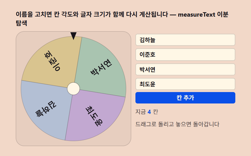 항목 편집기 — 이름 줄과 칸 각도가 함께 다시 계산되는 판