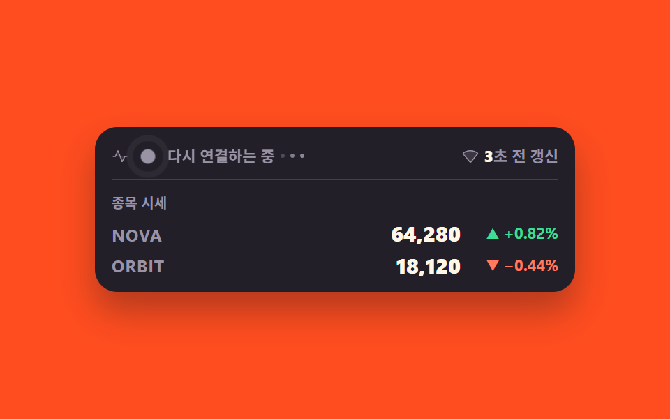 연결 상태와 갱신 지연 표시