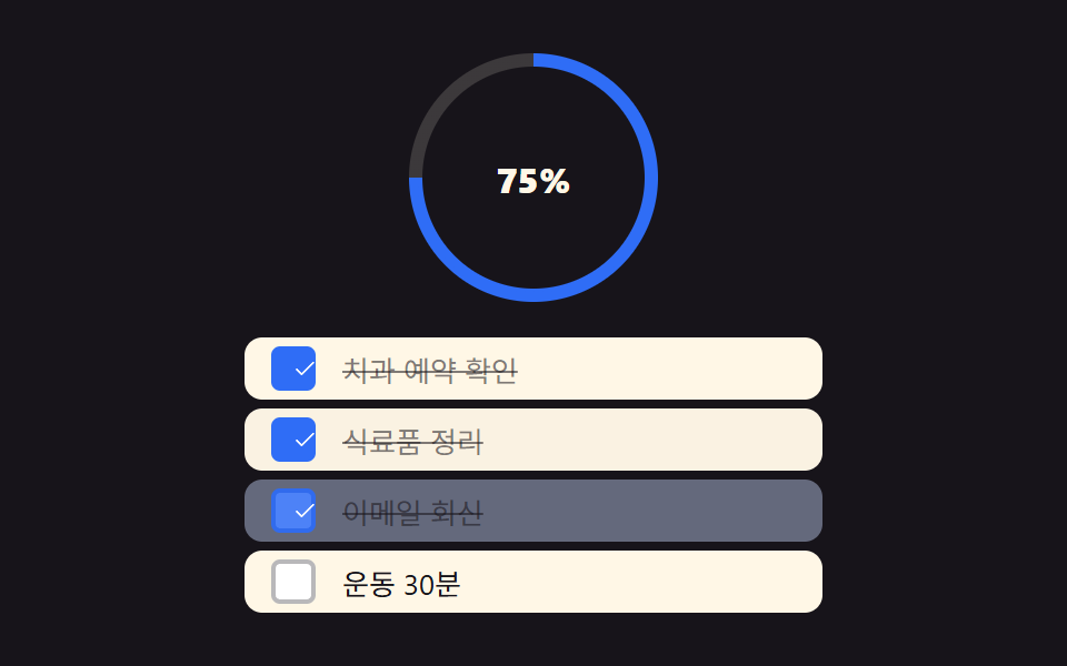 체크리스트 진행률 원형 게이지